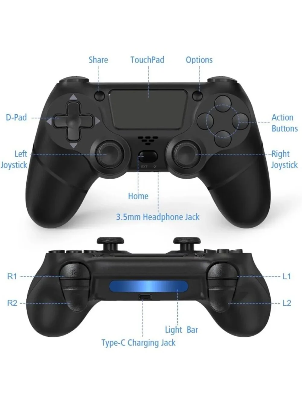 Wireless Game Controller 2-Pack for PS4, Steam, Android, iOS - USB-C Charging